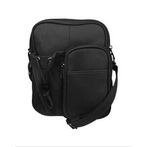 Roma Leathers Black Crossbody- Mesh Water Bottle Holder-Phone Pocket